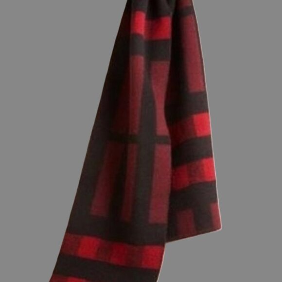 Burberry Large Wool Cashmere Knit Scarf Red Black Striped Pattern - Picture 7 of 8